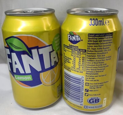 Two(2) European Fanta Lemon 330mle Full Cans For Display