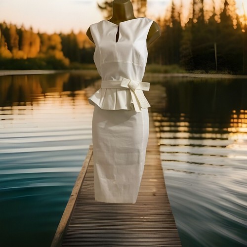 Karen Millen White Peplum Belted Dress UK 14 (US 10) EUR 42 - Picture 5 of 12