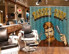 3D Brown Man A4012 Barber Shop Photo Curtain Window Blockout Fabric Amy 2023