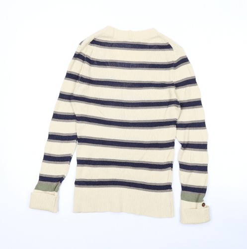 Per Una Womens Beige V-Neck Striped Cotton Pullover Jumper Size 10 - Picture 2 of 10