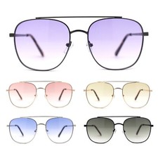 Double Bridge Rectangular Officer Color Gradient Metal Sunglasses