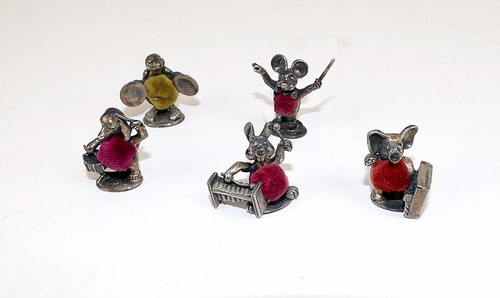 Vintage Pin Cushion Metal Novelty Animal Band Members – Set of Five