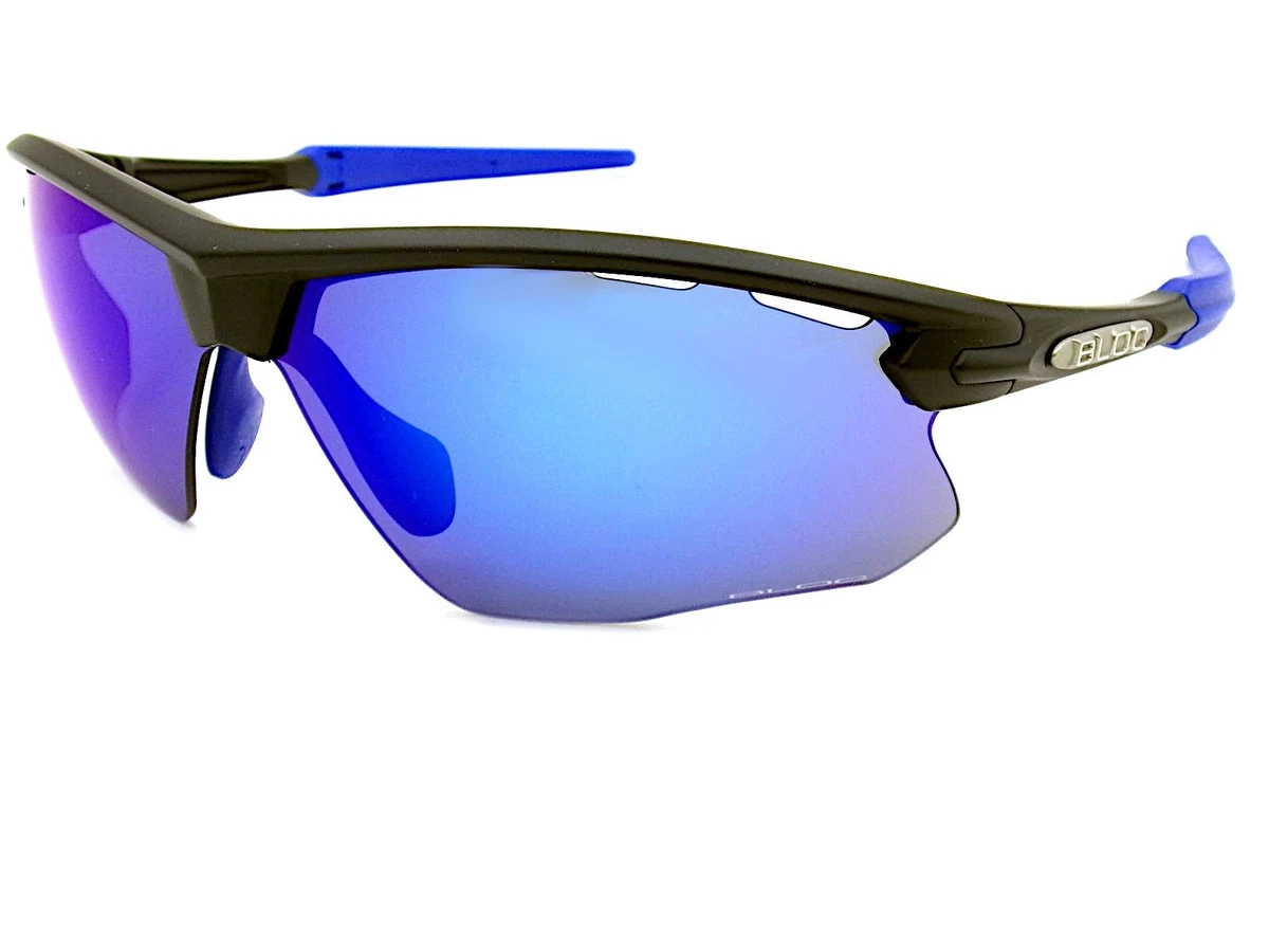 BLOC Fox Sportbrille XB761 Schwarz Blau Mit Blauen Spiegel-Linsen, Ventiliert