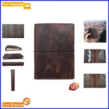 Stylish A5 Dark Brown Leather Notebook Cover with Card Slots and Elastic Closure