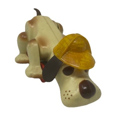 Vintage 1974 Hasbro Romper Room Digger The Dog Pull Toy Yellow Hat Red Wheels 
