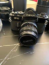 Canon F-1 Film SLR Camera Lot w/ Lenses Speedlite 199A Bellows FL Booster T