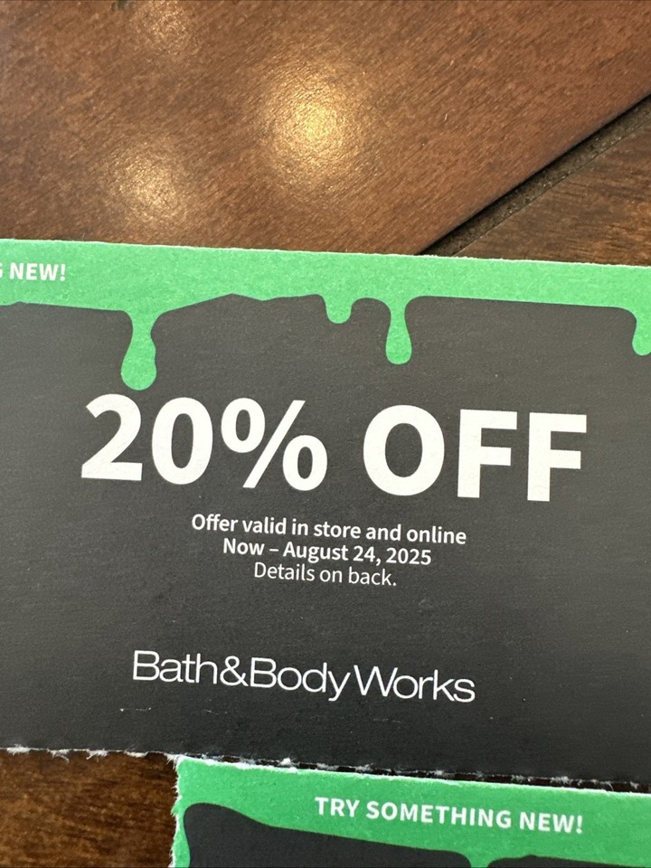 bath and body works coupon 20% off exp8/24/25 lot of 4 valid in store and online | eBay