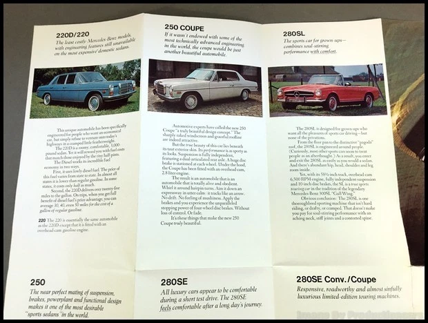 1969 1970 Mercedes Benz 300SEL 280SL 280SE 250 Car Sales Brochure Foldout Foto 4 de 4