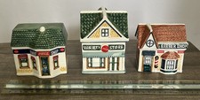 1997 Coca Cola Kitchen Canister Set of 3 Houses Barber, Sweet, & Variety Store