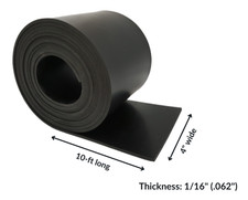 Neoprene Rubber Strip Solid 1/16" Thick x 4" wide x 10 ft long 60A Duro, Black