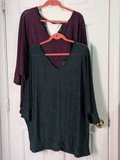 LOT OF 2 Lane Bryant Blouse Low Back 22/24 Green Maroon V Neck Boho Festival