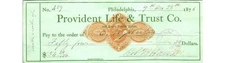 1876 Provident Life & Trust Co Check Philadelphia Banking Document Green