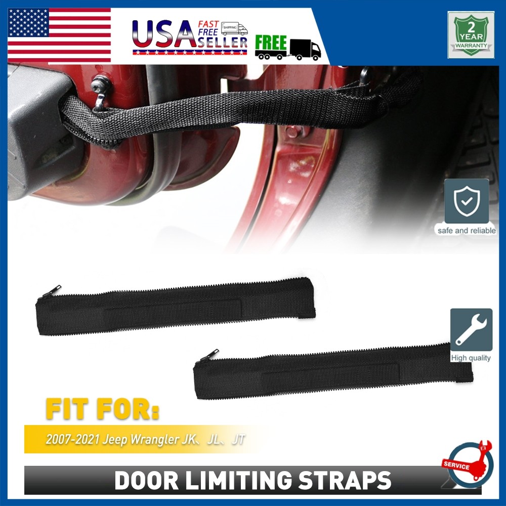 Black Adjustable Door Limiting Check Strap Fit 2007-2021 Jeep Wrangler JK、JL、JT