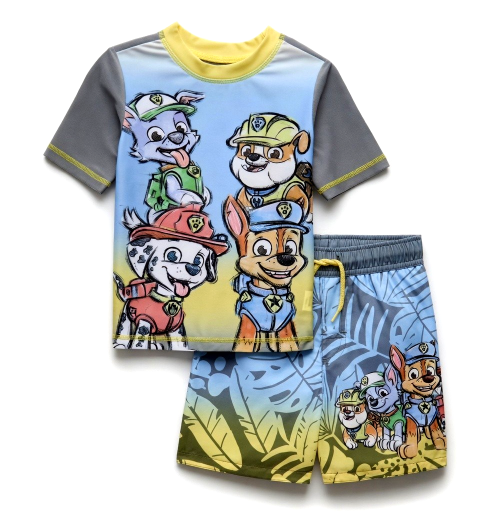 Paw Patrol Rash Guard Shirt Swimsuit Swim Trunks Boys 2T 3T 4T 5T