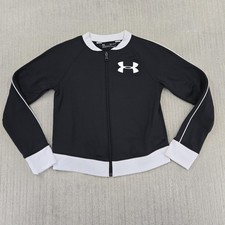 Under Armour Track Jacket Youth Medium 10/12 Black White Full Zip ColdGear Logo