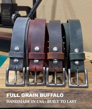Full Grain Buffalo Leather Belt Men's 1.5" Wide Handmade USA Casual Rugged Belts