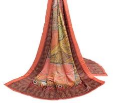 Sushila Vintage Indian Dupatta Pure Satin Silk Printed Long Stole Wrap Scarves