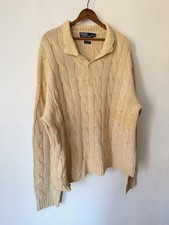 VTG 90s Polo Ralph Lauren Linen Silk Cable Knit Henley Sweater Beige X-Large
