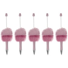 5 Pcs Purple/Leopard Fluffy Beadable Pens Plastic Bead Pen for DIY