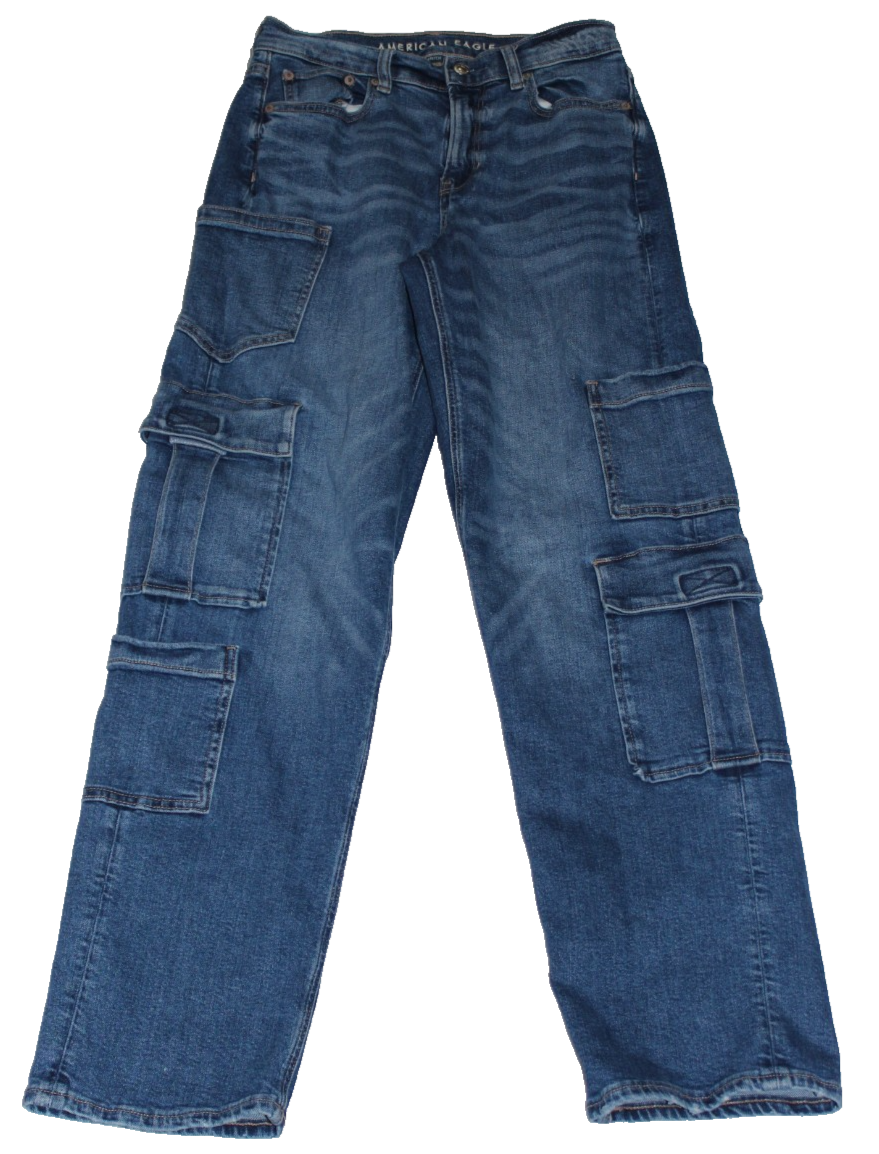 American Eagle Women's Super High Rise Baggy Straight Jeans Size 2 Blue Y2K