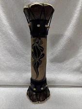 Tribal Djembe Drum -Carved Lizard Design -Tiki Bamboo 15” Tall Double Sided