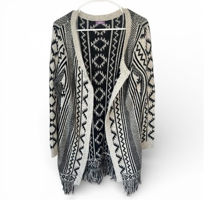 Women s Western Cardigan Open Jacket Aztec Fringe Long Size Small Olivia M.