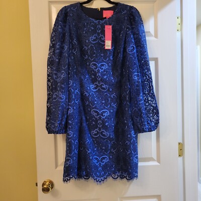 lilly pulitzer georgi lace dress NEW LILLY PULITZER Georgi Lace Dress Boca Blue Two Tone Carnival Lace Sz 0