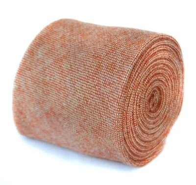 Cravatta uomo Frederick Thomas tinta unita arancione pallido pesca scura 100% lana tweed FT2093