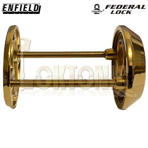 Federal Security Tough Die-Cast Steel Bolt Through Euro Escutcheons Polish Brass - Picture 3 of 4