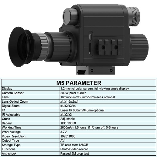 Hunting Laser IR Night Vision Scope 5x AI Zoom Crosshair Adjustable Video Cam UK - Picture 11 of 21