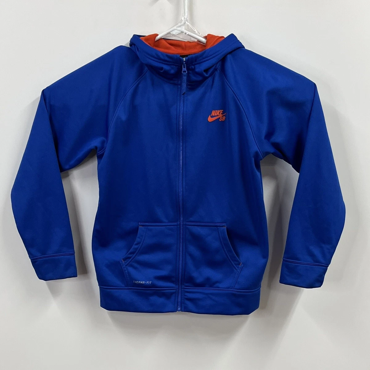 Nike Sb Hoodie Boys Extra Large Xl Blue Orange Swoosh Logo Full Zip Sweatshirt