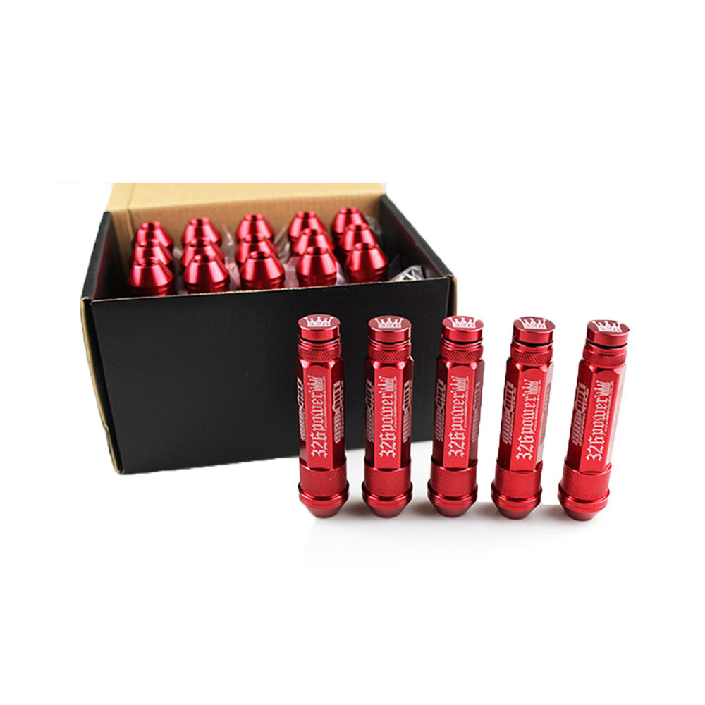 Aspeed Red 20pc Polished Aluminum 90mm Lug Nuts M12x1.5 W/ Crown Caps For Wheels/Rims