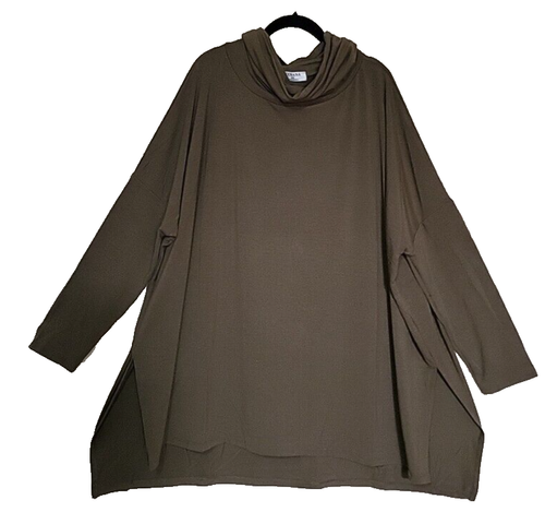 Zenana NEW Long Loose Soft Stretch Tunic Longer Back Plus 3X Olive Drop Sleeve