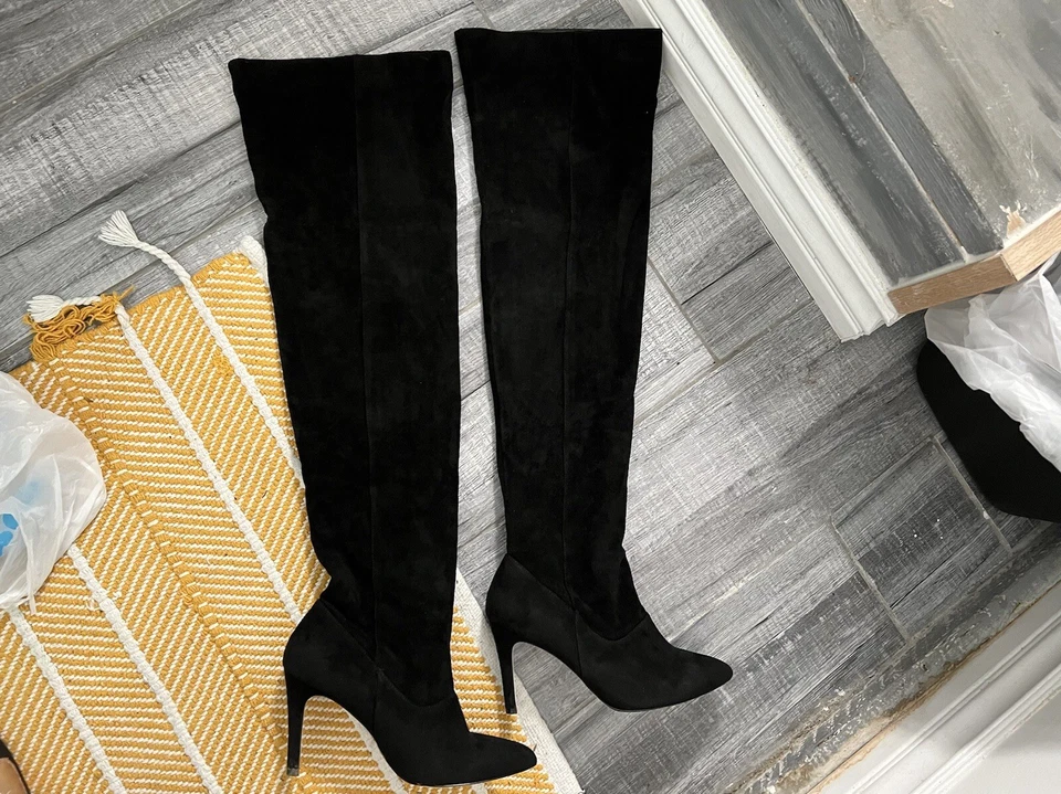 Call It Spring Women Over The Knee Black Vegan Suede Boots Pointed Toe Side Zip - Image 4 of 4
