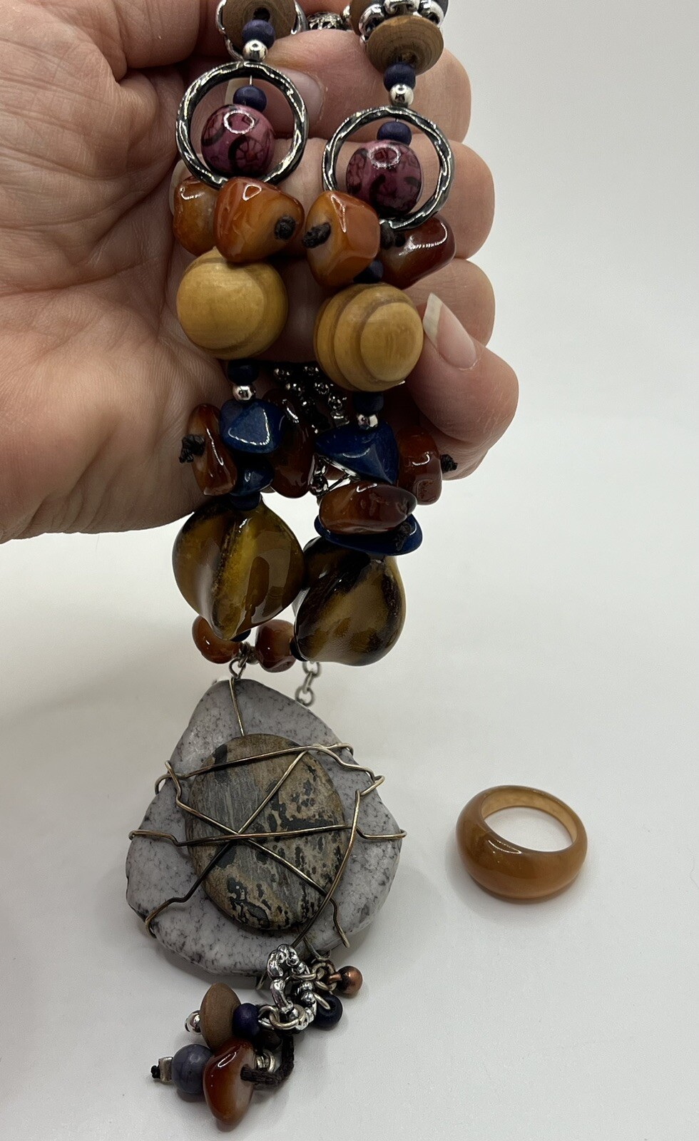 Chicos Fall Statement Necklace Multi Agate Stones… - image 7