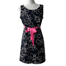 Madison Leigh Sleeveless Dress Barbiecore Black White Pink Belt SZ 10