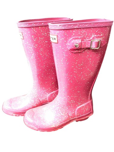 Botas de lluvia Hunter Sparkle rosa oscuro de goma UK2 US 3/4b brillantes niñas niños pequeños - Imagen 4 de 9
