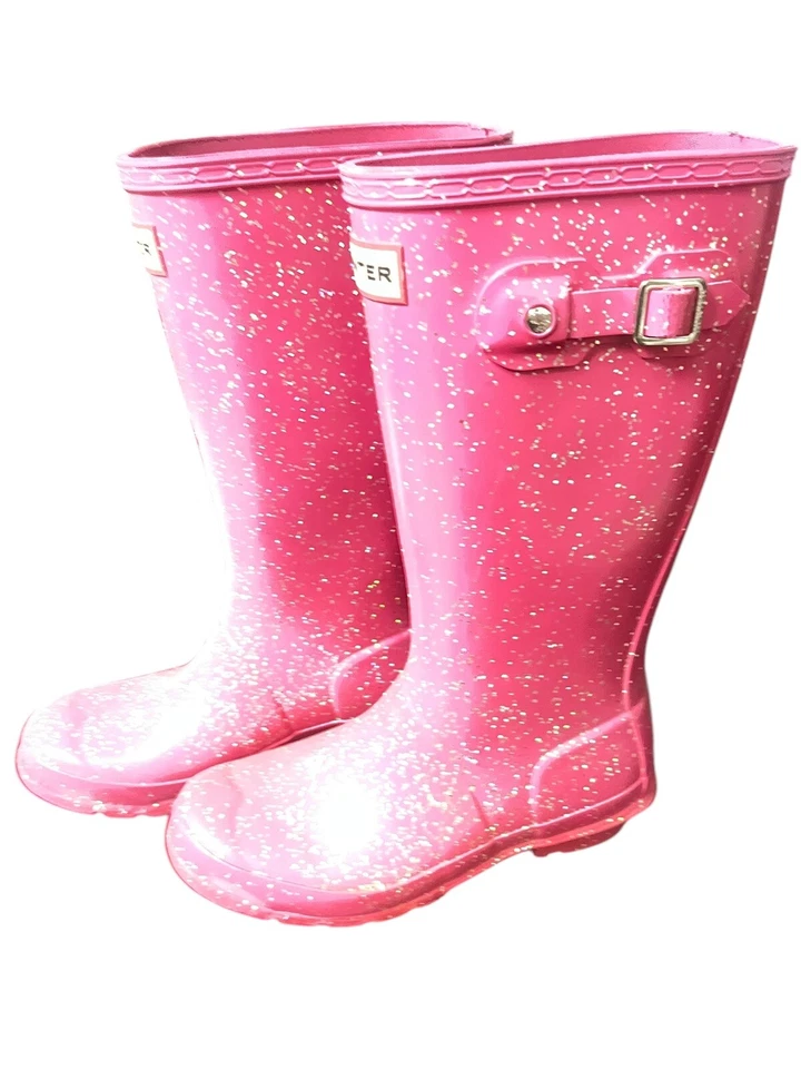 Botas de chuva de borracha rosa escuro Hunter Sparkle UK2 EUA 3/4b meninas brilhantes criança pequena - Imagem 4 de 4