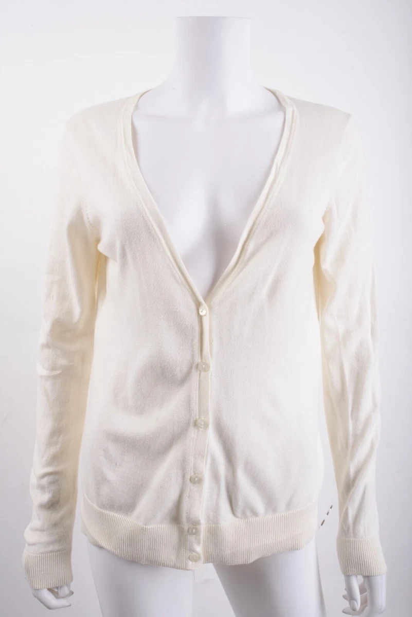 Ann Taylor Loft Womens Cardigan Sweater M Ecru Off White Cotton V