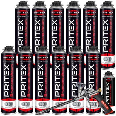 Brunnenschaum Set 12 x 750 ml inkl. Reiniger und Bauschaumpistole Pistolenschaum