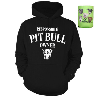 Responsible Pit Bull Owner Adult Hoodie & Can Holder Pit Bull Mom, Dad NWT