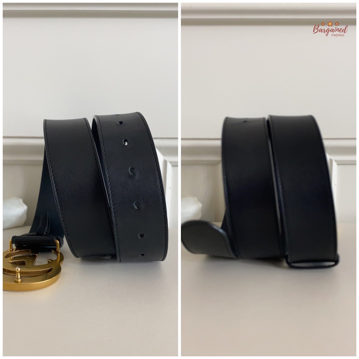 Authentic Gucci Black Smooth Calfskin Leather Gold Double G 