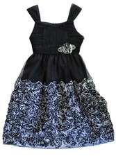 Bonnie Jean Girls Size 10 Black Tulle Dress White Rosette Formal Party Wedding