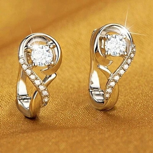 2.00 Ct Round Cut Lab Created Diamond Huggie Hoop Earrings 14k White Gold Plated - Picture 3 of 6