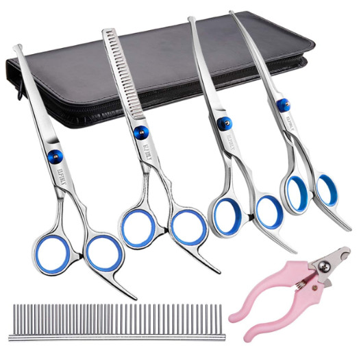 Kit de tijeras profesionales de acero inoxidable para aseo de perros y gatos