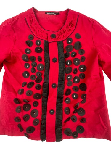 Notations Ruby Artsy Cropped Lined Boxy Jacket Ruffle Appliqué Size S - Picture 2 of 9