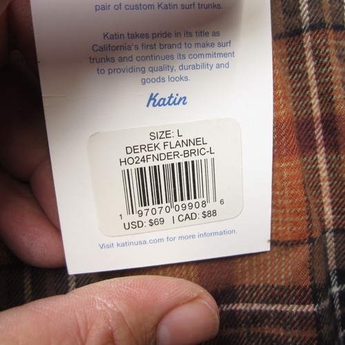 Katin Shirt Men L Brown Plaid Fishing Derek Flannel Outdoor Hiking Vented Pocket - Picture 5 of 12