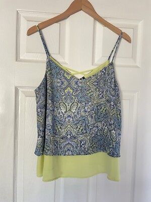 Maurices Size Large Blue Green Paisley Tank Top Blouse Strappy Back Summer 