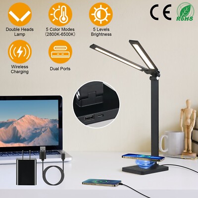 Double Head Desk Lamp Portable Reading Lamp Eye-Caring Light