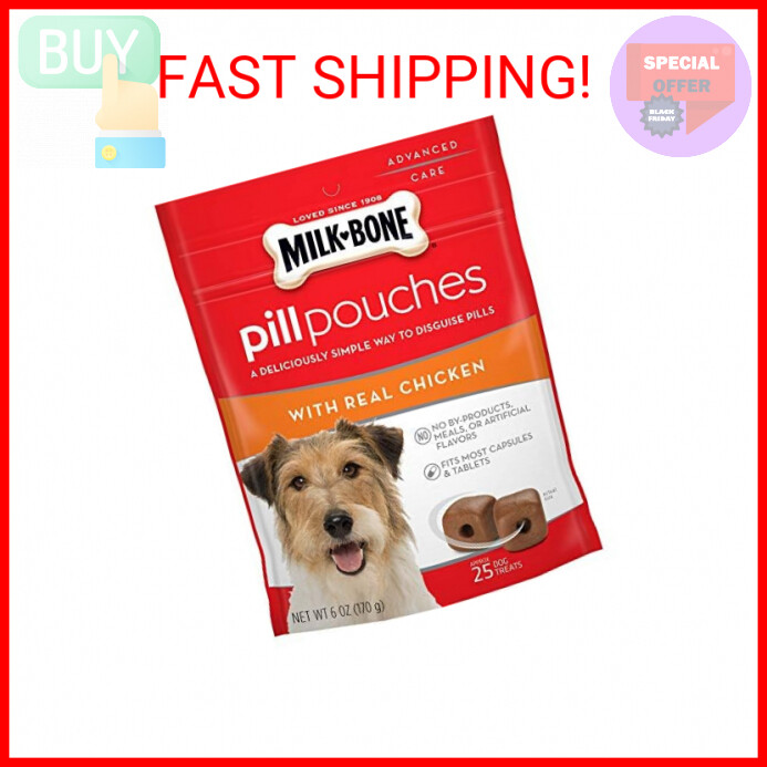 MilkBone Pill Pouches Dog Treats, Real Chicken Flavor, 6 Ounce (Pack